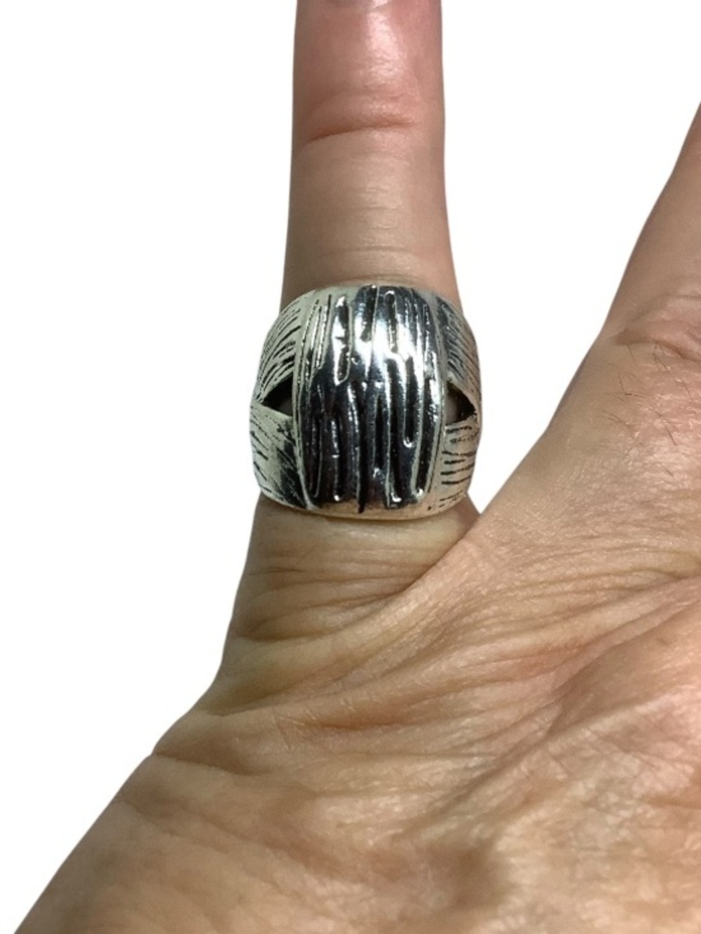 Unisex silver tone Textured Statement Ring